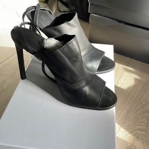 Vince black high heel open toe leather sandal
